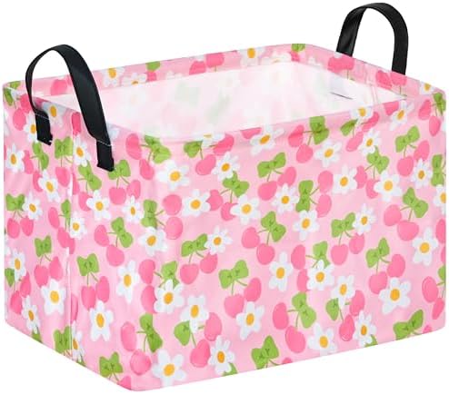 Gift Toy Storage Basket for Girls and Boys, Storage Organizer for Nursery Hamper Home Bedroom Laundry Hamper Shelf Easter Baskets (Pink Cherry)