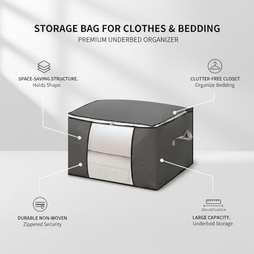 Large Underbed Storage Bag with Zipper, Non-Woven Fabric Organizer for Clothes and Bedding, 23.6 x 15.7 x 13.8 Inches, Gray