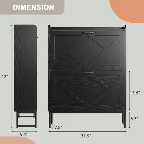 Nicetree Shoe Storage Cabinet with 2 Flip Drawers, Entryway Cabinet, Black
