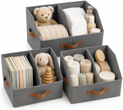 Closet Organizers Storage, Small Collapsible Bin 3pc, Dark Gray