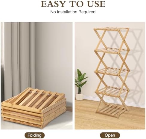 Bamboo Shoe Rack 5 Tier Foldable Shoe Rack for Entryway