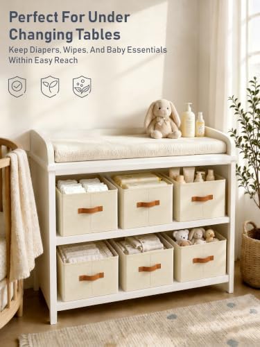 10 Pack Large Closet Storage Baskets Bins for Shelves, Collapsible Fabric Closet Organizers and Storage with Polyester Handles, Decorative Baskets for Organizing Clothes, Towels, Linen Closet 14"x10"