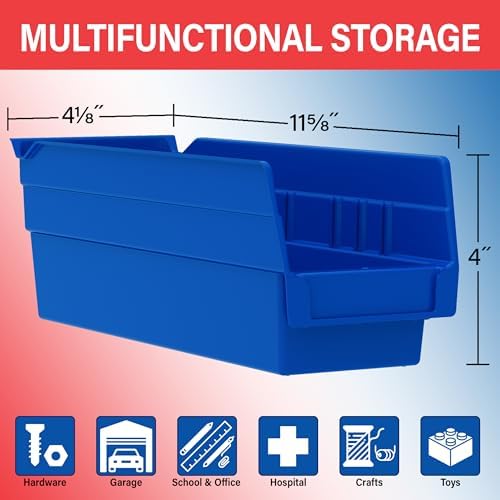 Akro-Mils 30120 Heavy Duty Plastic Shelf Bins, 12"x 4"x 4", Clear, 24-Pack