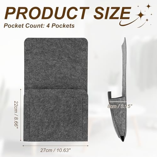 uxcell 4 Pockets Bedside Caddy, 11x3x9 Inch Felt Hanging Bedside Storage Organizer, Bed Hanging Storage Bag Holder for Magazine Book Remote Control Bed Sofa College, Gray