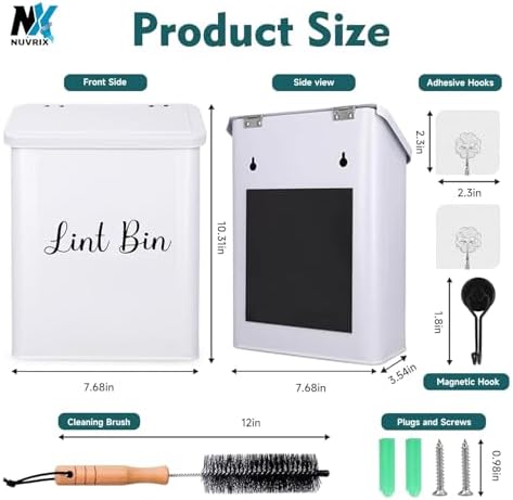 Magnetic Lint Bin for Laundry Room, Dryer lint bin Shiny White