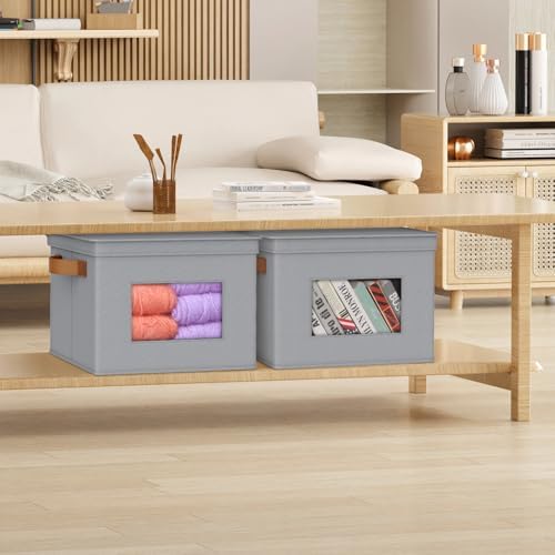 Univivi Fabric Storage Bins with Lids for Clothes 3 Pack, Grey
