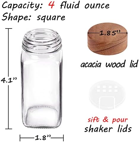 Churboro 36 Pack 4oz Glass Spice Jars with 547 Labels, Acacia Wood Lids