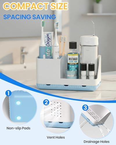 Toothbrush Holder Bathroom Counter Organizer & Storage Detachable | Anti-Slip with Drain Holes, Kids Electric Toothbrush and Toothpaste Holders for Vanity Sink Bathroom Decor Accessories