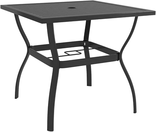 vidaXL Powder-Coated Steel Patio Table with Parasol Hole, Industrial Style, Outdoor Use, Easy Assembly, Anthracite, 32.1" x 32.1" x 28.3"
