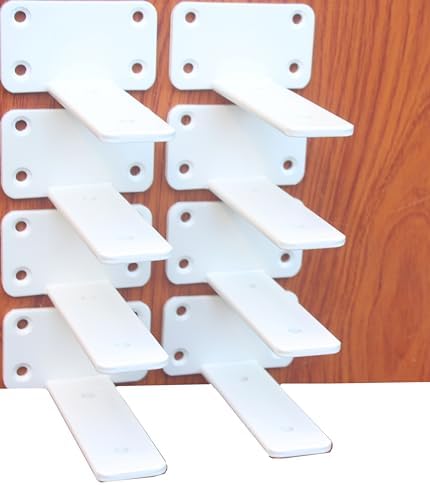 8 Pack - 6 inch White Hidden L Shelf Bracket (1/5 Inch Thicked) Iron Floating Shelf Brackets Rustic Industrial Metal Brackets for Shelf Support