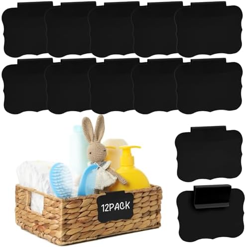 12pcs Black Basket Labels Removable PVC Labels