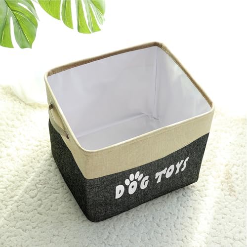 PET ARTIST Dog Toy Basket, Large Collapsible, Black, L:15"x13"x12" | Dog Toy Bin Box, Comfortable Handles, Large Pet Toy Storage Organizer, For Accessories, Toys, Coat & Clothing, Blanket Leash