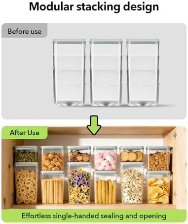 Airtight Food Storage Containers Set with One-Touch Lid, 6-Piece Multi-Size Set (0.6, 1.3, 1.9Qt)*2 Stackable Durable PET for Flour, Cereal, Snacks & Complete Pantry Organization