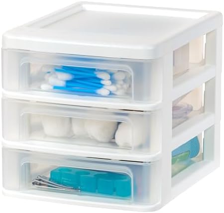 IRIS USA 4-Pack 3-Drawer Small Desktop Organizer, Stackable, White