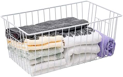 16inch Freezer Storage Organizer Baskets, Household Wire Refrigerator Bins with Built-in Handles for Cabinet, Pantry, Closet