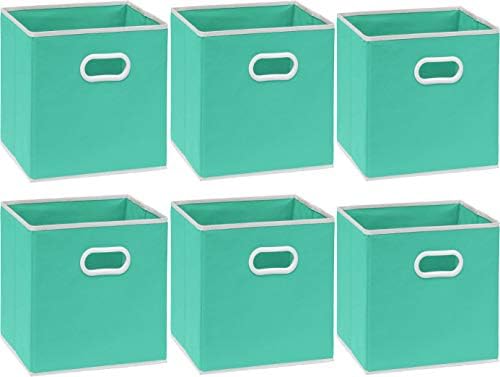 Simple Houseware 11-Inch Foldable Cube Storage Bins with Handles, Turquoise