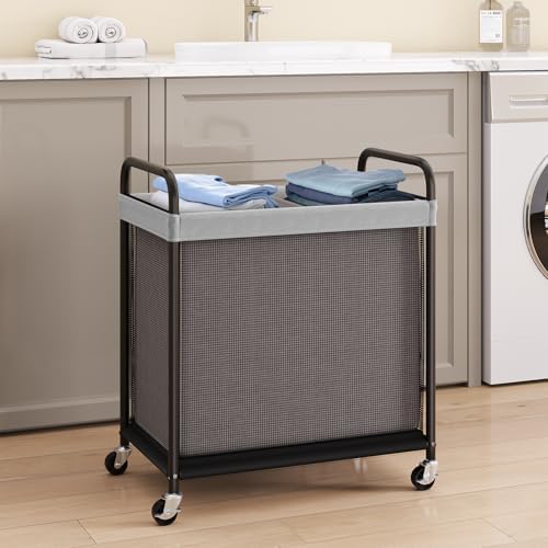 ELYKEN Laundry Hamper 2 Section, 100L Rolling Laundry Sorter with Wheels