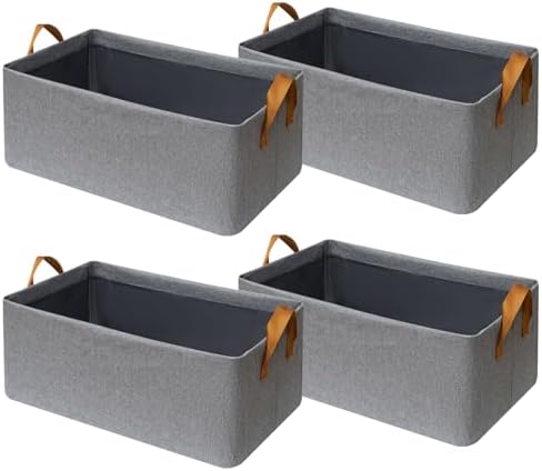 SNWDN 4 Pack Closet Cloth Storage Bins with Handles （ Gray 15''L x 10.2''W x 8.2''H）