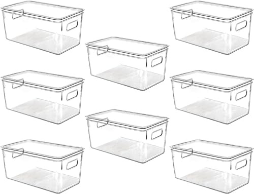 Clear Plastic Storage Bins with Lids, Perfect for Kitchen Organization or Pantry Organization and Storage, Stackable Fridge Organizer Bins, Storage Containers for Organizing, Cabinet Organizers