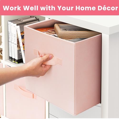 Criusia Storage Cubes- 11 Inch Cube Storage Bins for Organizing Shelves - Nursery Closet Organization Bins for Clothes Blanket - 10 Pack Collapsible Decorative Storage Box for Magazines (Pink)