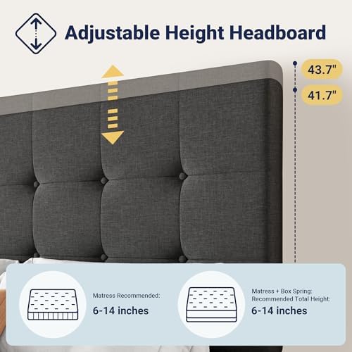 Allewie Full Size Storage Bed Frame with 4 Underbed Drawers, Dark Grey