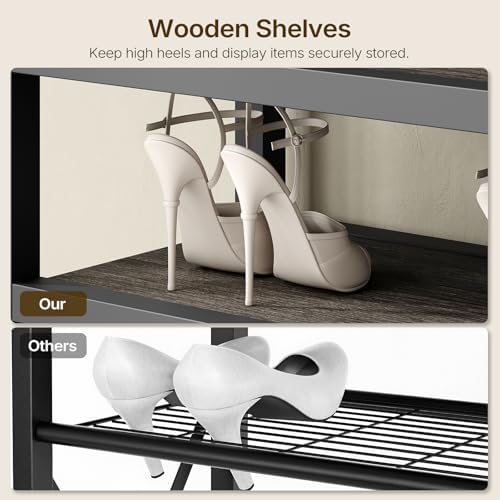 YATINEY 12-Tier Tall Shoe Rack Organizer, Wooden Shoe Storage for Closet Holds 48 Pairs, Sturdy Shoe Shelf with X-Shaped Metal Support, for Entryway, Bedroom, Charcoal and Black SS212BC