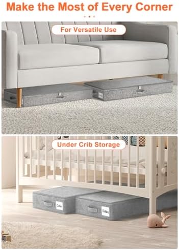 punemi 5 inch High Sturdy Low Profile Under Bed Storage, 2 Pack, Grey