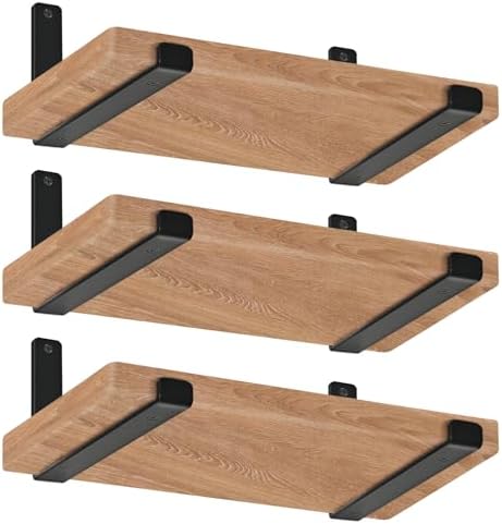12 inch Shelf Brackets for DIY Floating Shelf, 1/5 inch Thick Heavy Duty Floating Shelf Bracket, Fit for Home, Kitchen, Bathroom, Garage, Living Room, 6-Pack Black, 11.25” x 6” x 1.5”