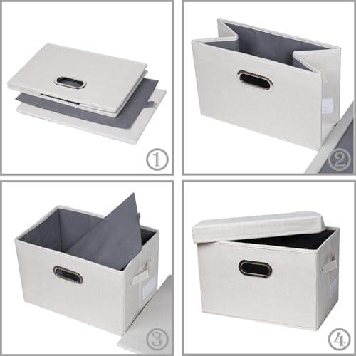 PRANDOM Large Collapsible Storage Containers with Lids [5-Pack] Fabric Foldable Storage Bins Boxes Organizer Baskets Cube with Cover for Home Bedroom Closet Office Beige(17.3x11.8x11.8)