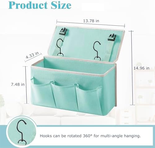 Bedside Caddy/Bedside Storage Organizer Hanging Bag with Three Options,Suitable for home beds, sofas, and dormitory beds—can hold magazines, books, phones, iPads, remote controls. (Green)