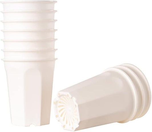 BangQiao 10 Pack 5.30 Inch White Plastic Deep Nursery Pot and Seedling Planter for Succulent, Cutting, Transplanting