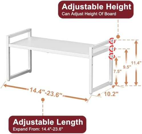 Expandable Kitchen Storage Shelves,100LBS Heavy Duty Metal Shelving Unit For Pot Pans Appliance,Adjustable White Small Shelf Rack Organizer For Kitchen Countertop Under Cabinet Closet Garage Pantry