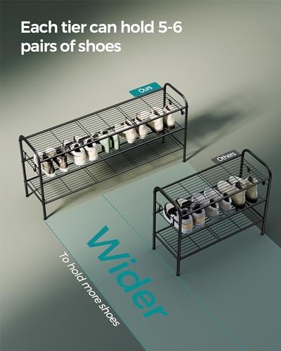 SONGMICS 3-Tier Metal Shoe Rack, Shoe Orgainzer, 44.9" Wide, Holds 24 Pairs