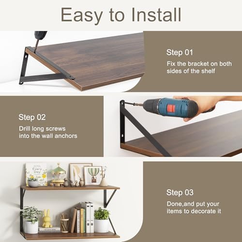 Floating Shelves 16 Inch Long, Set of 3, 10 Inch Deep Wall Shelves