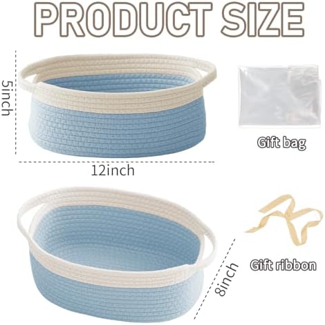 JMvicyroam Small Woven Basket, Empty Gift Basket, White&Blue/2 Pack