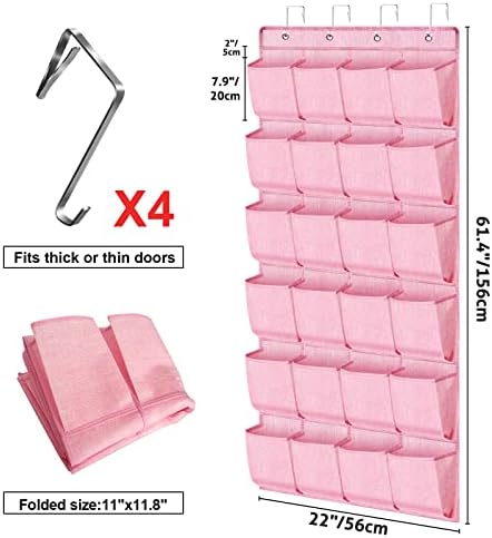 homyfort Pink Shoe Organizer Over the Door for Girls Women Kids Room,Hanging Shoe Rack Organizer for Closet Door,Zapateras Storage Holder with 24 Large Pockets & 4 Sturdy Hooks for Shoes,Slippers