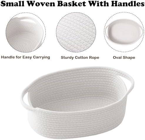 White Woven Rope Basket,Baby Gift Basket with Bag & Ribbon