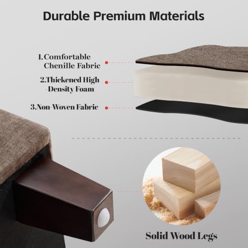 GENTEACO 45" Ottoman Coffee Table with Storage, Reversible Wooden Tray Top, Large Chenille Upholstered Ottoman, Hidden Storage Foot Rest Bench for Living Room, Bedroom, Entryway,Brown