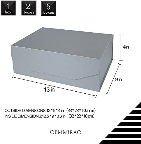 Silver Magnetic Large Gift Box with Lid, 13x9x4 Inches, 2Pcs