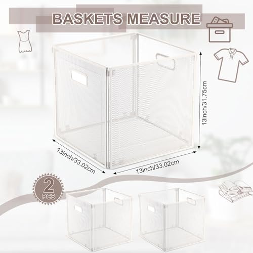 Funnymoom 2 Pcs White Foldable Metal Wire Basket with Handles 13 x 13 Inch