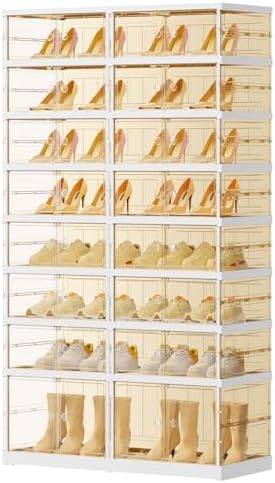 EHAMILY 8-Tier Foldable Shoe Rack Organizer with Doors, 32 Pairs, White