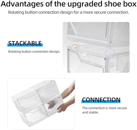 XX-Large Shoe Sneaker Storage Boxes for Size 14,Easy-to-Install Shoe Boxes, Thick and Stable, Stackable Shoe Boxes, Closet Organization (Clear White, XXL-8-pcs)