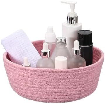 uxcell Small Cotton Rope Woven Storage Basket, 7.9x3.2" Tiny Round Organization Storage Bins Cute Nursery Containers Bin for Shelves Closet Home Office Organizing, Pink