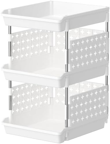 Lifewit 3 Tier Plastic Stackable Storage Baskets for Clothes 1 Pack, White | Stacking Bins for Food, Multifunctional Organizer for RV, Kitchen, Playroom, Pantry and Bathroom