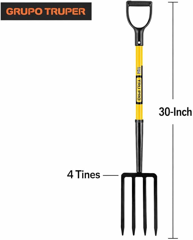 Truper TruPro Spading Fork, 4 Tines, 30-Inch Fiberglass D-Handle (Model BJ-4F / 30299)