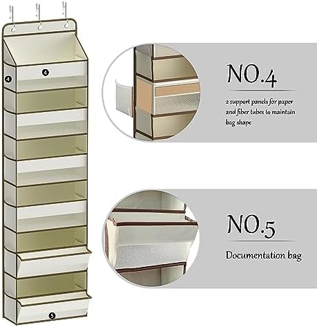 LONGD Over Door Organizer, Nursery Closet Cabinet Baby Storage, Over The Door Hat Rack, 6 Pockets and 2 Grid File Pockets Hanging Storage Boxes,55 lbs. Weight Capacity, 1-Pack