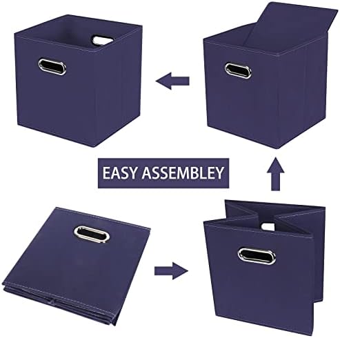 Fabric Cloth Storage Bins,Fabric Cube Bins Organizer with Dual Handles Foldable Cube Storage Baskets for Home Bedroom Storage,Set of 6,(Navy Blue)