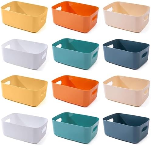 OWill 12 PCS Plastic Storage Bins and Baskets for Efficient Home Classroom Organization Small Containers in Multicolour for Kitchen, Cupboard box, and Bathroom Organizer on Shelves and Tubs