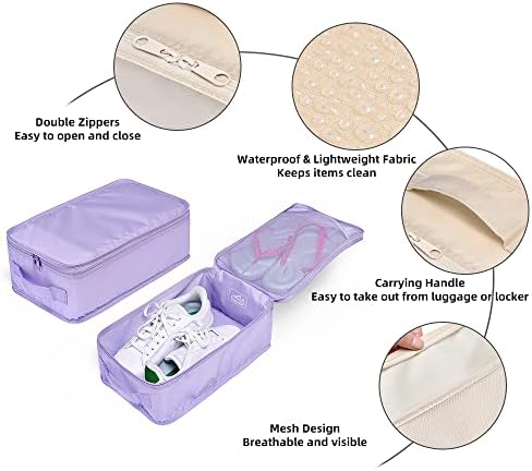Travel Shoe Bags, Foldable Waterproof Shoe Pouches Organizer-Double Layer (8 Purple Shoe Bags)
