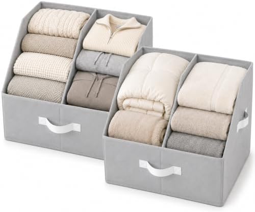 Closet Organizers Storage, Large Collapsible Bin 2pc, Light Gray